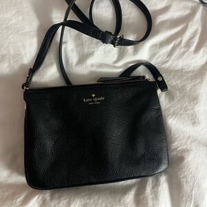 kate spade black pebbled leather crossbody with gold logo